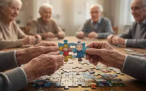 Ältere Hände lösen ein komplexes Puzzle, im Hintergrund verschwommene Personen, die an einem Gedächtnistrainingskurs teilnehmen. - Foto: über boerse-global.de