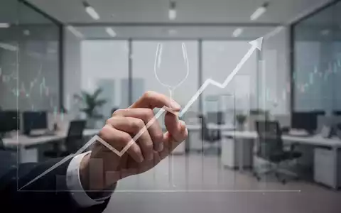 Eine Hand greift nach einer steigenden Linie auf einem Diagramm, überlagert von einer Weinglas-Silhouette in einem Finanzbüro. - Foto: über boerse-global.de