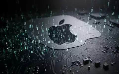 Binärcode fließt über eine Leiterplatte, im Hintergrund angedeutet ein Apple-Produkt. Symbolisiert einen Datendiebstahl in der Lieferkette. - Foto: über boerse-global.de