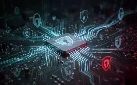 Leuchtende Leiterplatte mit digitalen Datenströmen und abstrakten Sicherheitssymbolen, die Cybersicherheit und Spionage darstellen. - Foto: über boerse-global.de