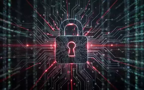 Ein stilisiertes, leuchtendes Vorhängeschloss mit Schaltkreismustern, das Cyberangriffe und Datenlecks symbolisiert. - Foto: über boerse-global.de