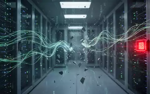 Abstrakte Darstellung eines Datenlecks, digitale Linien und Code zerfallen, deuten auf exponierte Informationen und Netzwerkschwachstellen hin. - Foto: über boerse-global.de