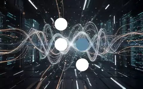 Abstrakte Darstellung von Quantencomputing-Technologie mit leuchtenden Linien, die Datenflüsse in einer futuristischen Umgebung symbolisieren. - Foto: über boerse-global.de