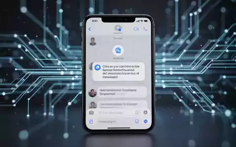Smartphone-Bildschirm mit Nachrichten-App und Benachrichtigung zur Diensteinstellung, umgeben von abstrakten digitalen Linien. - Foto: über boerse-global.de