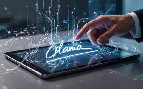 Eine Hand interagiert mit einer futuristischen digitalen Signaturschnittstelle auf einem Tablet, die die Entwicklung der E-Signatur-Technologie und KI-Integration symbolisiert. - Foto: über boerse-global.de