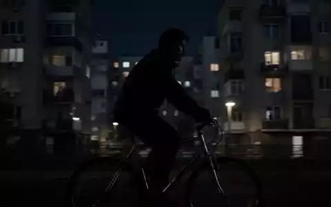 Eine verschwommene, dunkle Figur fährt nachts auf einem Fahrrad durch eine Stadt, im Hintergrund verschwommene Gebäude. - Foto: über boerse-global.de