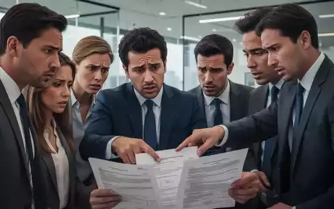 Geschäftsleute in einem modernen Büro, die besorgt Rechtsdokumente prüfen, mit Fokus auf Gesichter und Details. - Foto: über boerse-global.de
