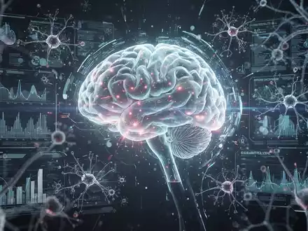 Ein futuristisches Hologramm eines Gehirns interagiert mit einer digitalen Oberfläche, umgeben von medizinischen Daten und neuronalen Netzen. - Foto: über boerse-global.de