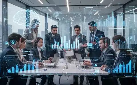 Ein Vertriebsteam interagiert mit einer futuristischen KI-Oberfläche, die Datenvisualisierungen anzeigt und die KI-Integration für Vertriebseffizienz symbolisiert. - Foto: über boerse-global.de
