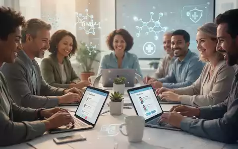 Menschen, die auf Tablets und Laptops an einem Online-Forum teilnehmen, mit angedeuteten medizinischen und molekularen Symbolen im Hintergrund. - Foto: über boerse-global.de