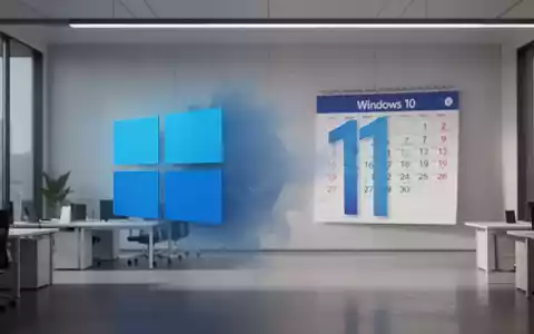 Windows 10-Logo geht dezent in Windows 11-Logo über, Kalender im Hintergrund symbolisiert verlängerten Support. - Foto: über boerse-global.de