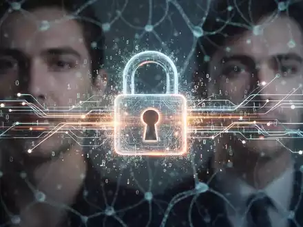 Ein digitales Vorhängeschloss, das in Datenströme und Binärcode zerfließt, symbolisiert sich entwickelnde E-Mail-Sicherheitsbedrohungen durch KI und identitätsbasierte Angriffe. - Foto: über boerse-global.de