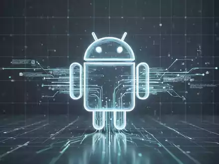 Stilisierte, leuchtende Android-Roboter-Ikone mit digitalen Datenströmen, die Datenkontrolle und Backup darstellt. Hintergrund: dezentes futuristisches Raster. - Foto: über boerse-global.de
