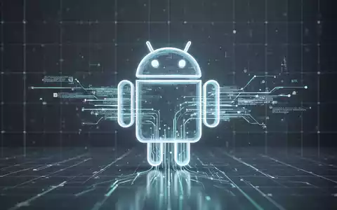 Stilisierte, leuchtende Android-Roboter-Ikone mit digitalen Datenströmen, die Datenkontrolle und Backup darstellt. Hintergrund: dezentes futuristisches Raster. - Foto: über boerse-global.de
