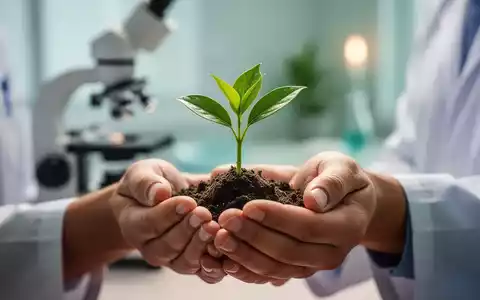 Hände halten eine kleine grüne Pflanze, im Hintergrund verschwommen medizinische oder Wellness-Elemente. - Foto: über boerse-global.de