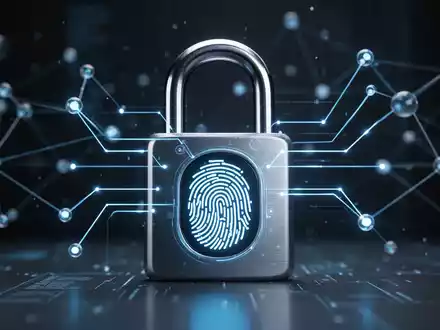 Digitales Vorhängeschloss mit Fingerabdruckscanner, Symbol für sichere Authentifizierung und Passkey-Technologie. - Foto: über boerse-global.de