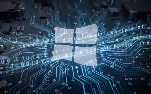 Leuchtend blaue Platine mit Binärcode und transparentem Windows-Logo-Silhouette - Foto: über boerse-global.de