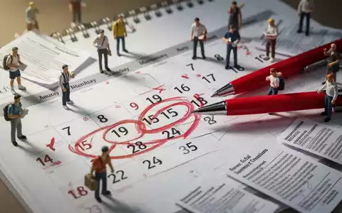 Ein Kalenderblatt mit Sommerdaten, umgeben von kleinen Figuren, die verschiedene Arbeitnehmer und rechtliche Dokumente darstellen. - Foto: ĂŒber boerse-global.de