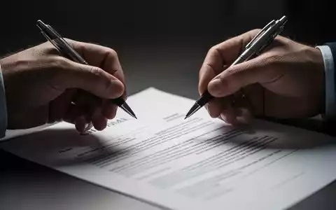 Zwei Hände über einem Vertrag, eine Hand hält einen Stift. Fokus auf die Entscheidungssituation bei Vertragsunterzeichnung. - Foto: über boerse-global.de