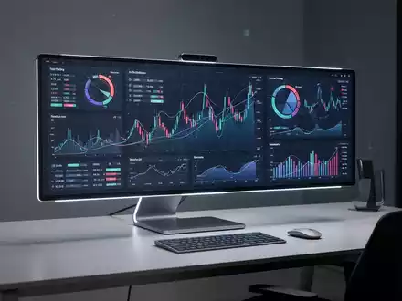 Ein schlankes Produktivitäts-Display auf einem modernen Schreibtisch mit dynamischen Datenvisualisierungen. - Foto: über boerse-global.de