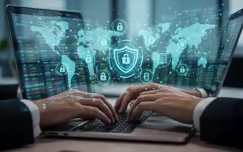 Hände tippen auf einer Laptoptastatur, mit Cyberbetrug-Warnungen und Finanzdaten auf dem Bildschirm. Ein Symbol für Online-Sicherheit. - Foto: über boerse-global.de