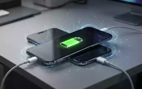 Ein extrem dünnes Smartphone, möglicherweise ein iPhone Air, am Ladegerät, zeigt auf dem Bildschirm ein leeres Batteriesymbol. - Foto: über boerse-global.de