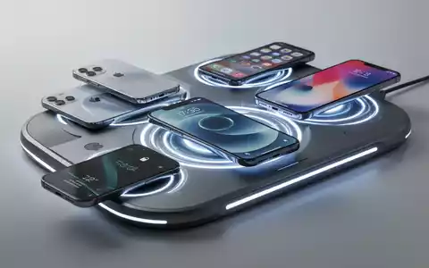 Smartphones verschiedener Marken, darunter Apple, Google und Xiaomi, laden kabellos auf einem futuristischen Pad. - Foto: über boerse-global.de