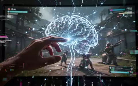 Hand über einer leuchtenden KI-Oberfläche, dahinter eine glitchige Videospielszene, die KI's umstrittene Rolle in der Spieleentwicklung symbolisiert. - Foto: über boerse-global.de