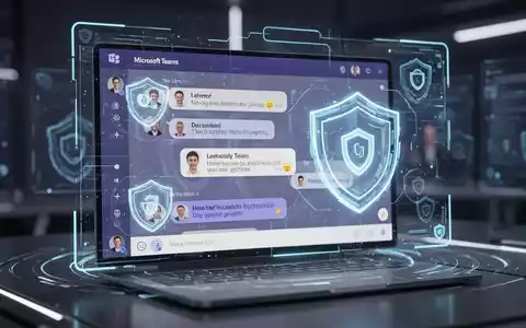 Holografische Anzeige der Microsoft Teams-Oberfläche mit digitalen Sicherheitssymbolen und Schilden für Bot-Schutz und neue Funktionen. - Foto: über boerse-global.de