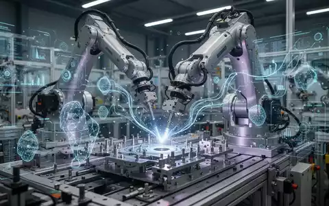 Industrieller Roboterarm in einer modernen deutschen Fabrik, Symbol für KI in der Fertigung und gegen Arbeitskräftemangel. - Foto: über boerse-global.de