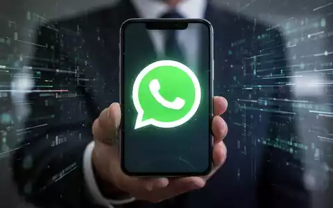 Eine Hand hält ein Smartphone mit einem stilisierten, leuchtenden WhatsApp-Logo auf dem Bildschirm. Im Hintergrund verschwommene digitale Datenströme. - Foto: über boerse-global.de