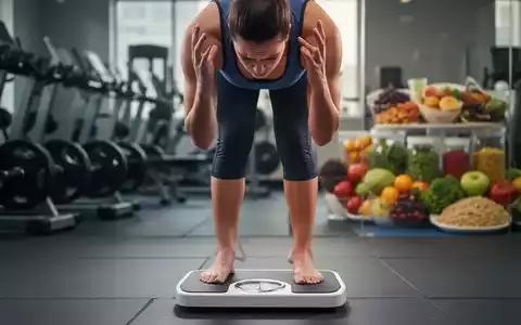 Eine Person in Sportkleidung steht frustriert oder nachdenklich auf einer Waage, im Hintergrund verschwommene Fitnessgeräte. - Foto: über boerse-global.de