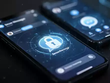 Zwei Smartphones im Nahaufnahme, eines zeigt eine sichere Messenger-App mit Schloss-Symbol für verschlüsselte Kommunikation. - Foto: über boerse-global.de