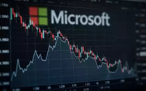 Nahaufnahme eines fallenden Aktiencharts auf einem digitalen Display, mit unscharfem Microsoft-Logo im Hintergrund. - Foto: über boerse-global.de