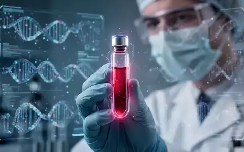 Nahaufnahme eines futuristischen Blutröhrchens, das von einem Wissenschaftler im Labor gehalten wird, mit abstrakten Genomdaten im Hintergrund. - Foto: über boerse-global.de