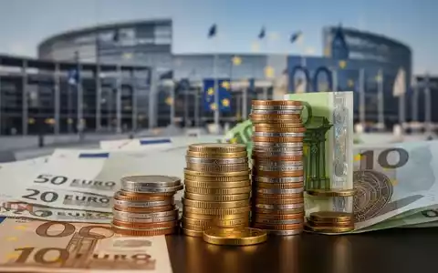 Nahaufnahme von Euro-Banknoten und Münzen, die Stabilität und gesetzliches Zahlungsmittel symbolisieren, mit unscharfem Hintergrund des Europäischen Parlaments. - Foto: über boerse-global.de