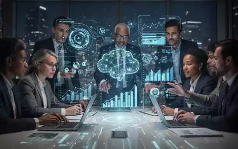 Fachleute arbeiten mit holografischer Projektion von Geschäftsdaten und KI-Algorithmen, Symbol für KI-Beratung für KMU. - Foto: über boerse-global.de