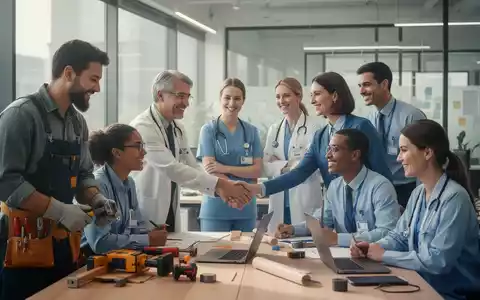 Eine vielfältige Gruppe von Fachkräften aus Handwerk, Gesundheitswesen und Büro, die in einem modernen Arbeitsumfeld zusammenarbeitet. - Foto: über boerse-global.de
