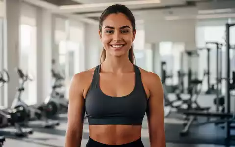 Eine selbstbewusste junge Frau mit gesunder Figur lächelt in einem modernen Fitnessstudio. Sie trägt Sportkleidung. - Foto: über boerse-global.de