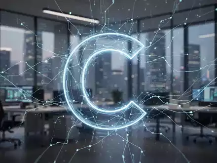 Stilisiertes, leuchtendes 'C' für Copilot mit abstrakten digitalen Linien, symbolisiert eine 'Super-App' und KI-Integration. - Foto: über boerse-global.de