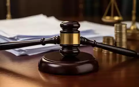 Ein Gavel liegt auf einem dunklen Holztisch, im Hintergrund unscharfe juristische Dokumente und ein Münzstapel. - Foto: über boerse-global.de