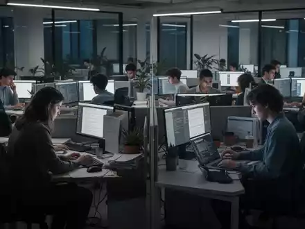 Junge Büroangestellte der Generation Z arbeiten konzentriert und distanziert in einem modernen Open-Space-Büro, ohne miteinander zu interagieren. - Foto: über boerse-global.de