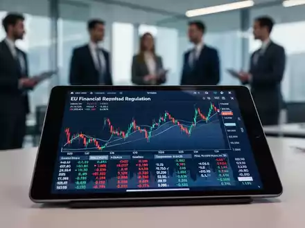 Ein Tablet zeigt detaillierte Börsencharts und Finanzdaten, im Hintergrund verschwommene Geschäftsleute in einem modernen Büro. - Foto: über boerse-global.de