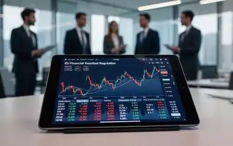 Ein Tablet zeigt detaillierte Börsencharts und Finanzdaten, im Hintergrund verschwommene Geschäftsleute in einem modernen Büro. - Foto: über boerse-global.de