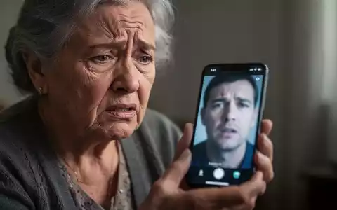 Ältere Frau hält verstört ein Smartphone, verschwommenes Bild eines Betrügers auf dem Bildschirm. - Foto: über boerse-global.de