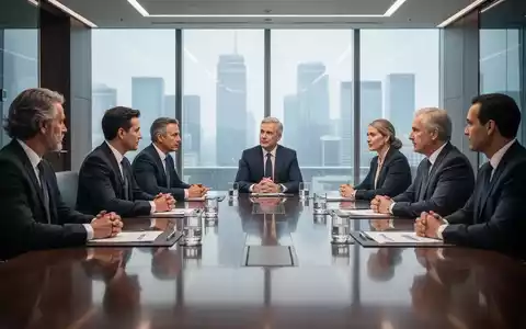 Eine Gruppe von Führungskräften in einem modernen Konferenzraum, die über strategische Neubesetzungen und Transformationen diskutieren. - Foto: über boerse-global.de