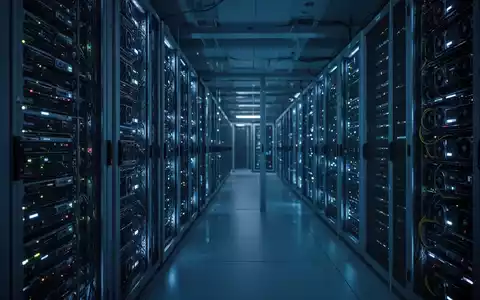 Schwach beleuchteter Serverraum mit Reihen von KI-GPU-Servern, einige inaktiv, Unterauslastung zeigend. - Foto: über boerse-global.de