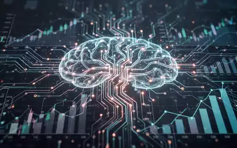 Glühende, abstrakte Darstellung eines neuronalen Netzes oder einer Platine mit Finanzdaten-Overlays, die KI im Finanzwesen symbolisiert. - Foto: über boerse-global.de