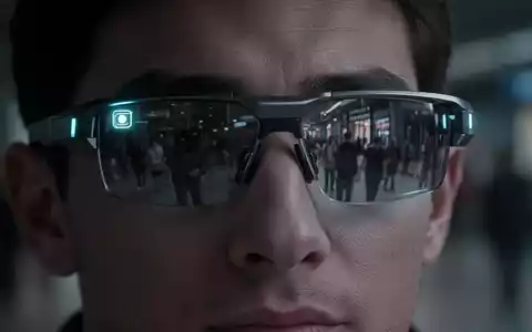 Nahaufnahme einer Person mit Smart Glasses, deren Linse dezent leuchtet und eine heimliche Aufnahme in einer öffentlichen Umgebung andeutet. - Foto: über boerse-global.de