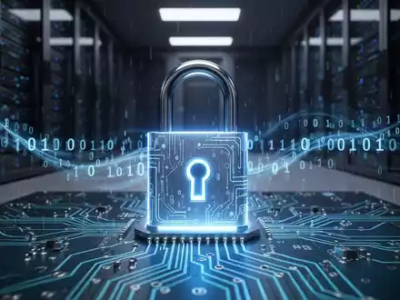 Leuchtendes digitales Vorhängeschloss auf einer Platine, umgeben von Binärcode, symbolisiert Cybersicherheit und sichere Boot-Prozesse. - Foto: über boerse-global.de